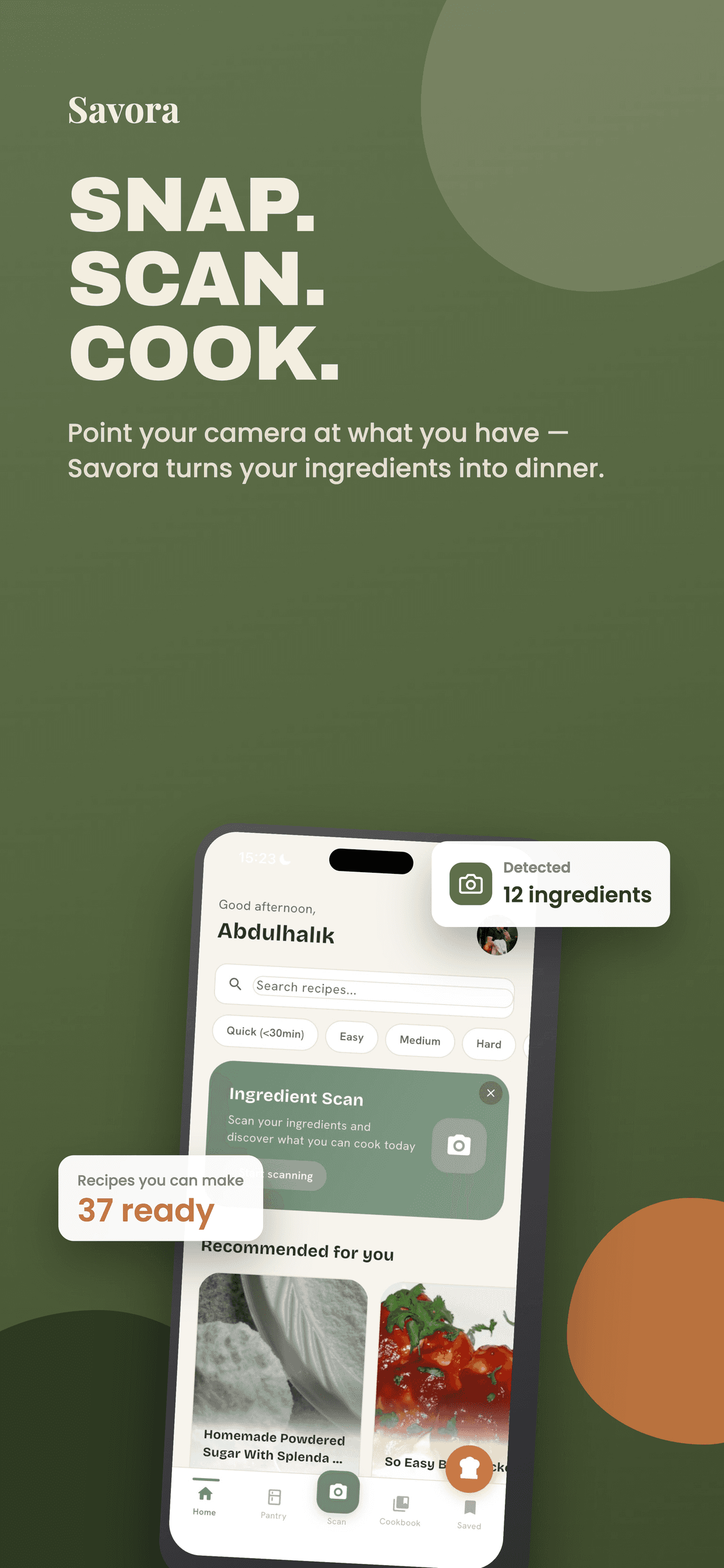Savora App — Snap your ingredients, scan them instantly, and get recipe suggestions